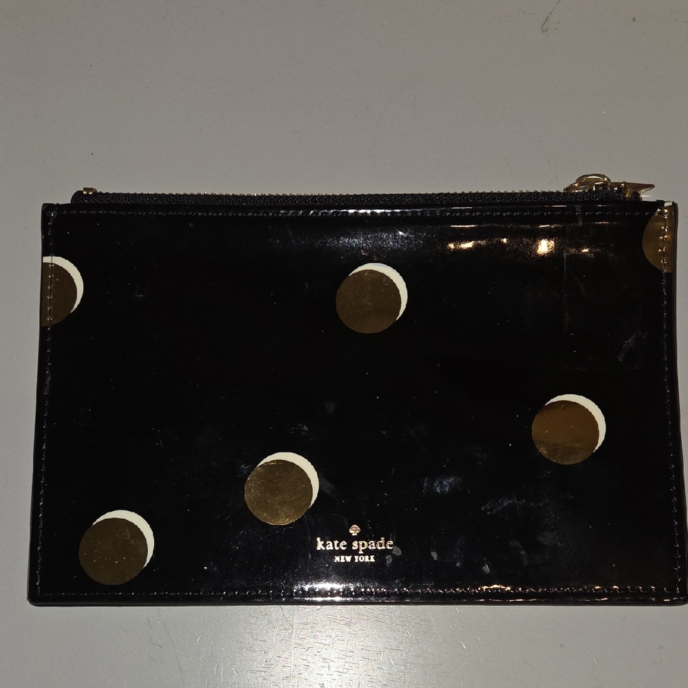 Kate Spade New York Black & Gold Polka Dot Pouch